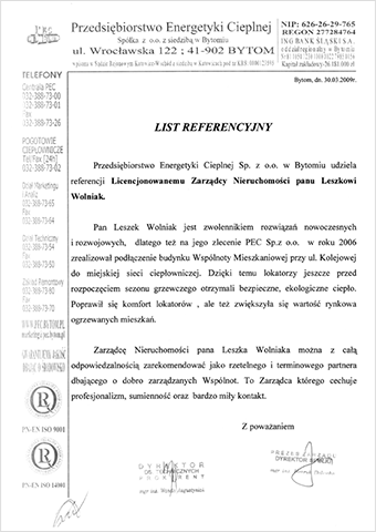 LIST REFERENCYJNY